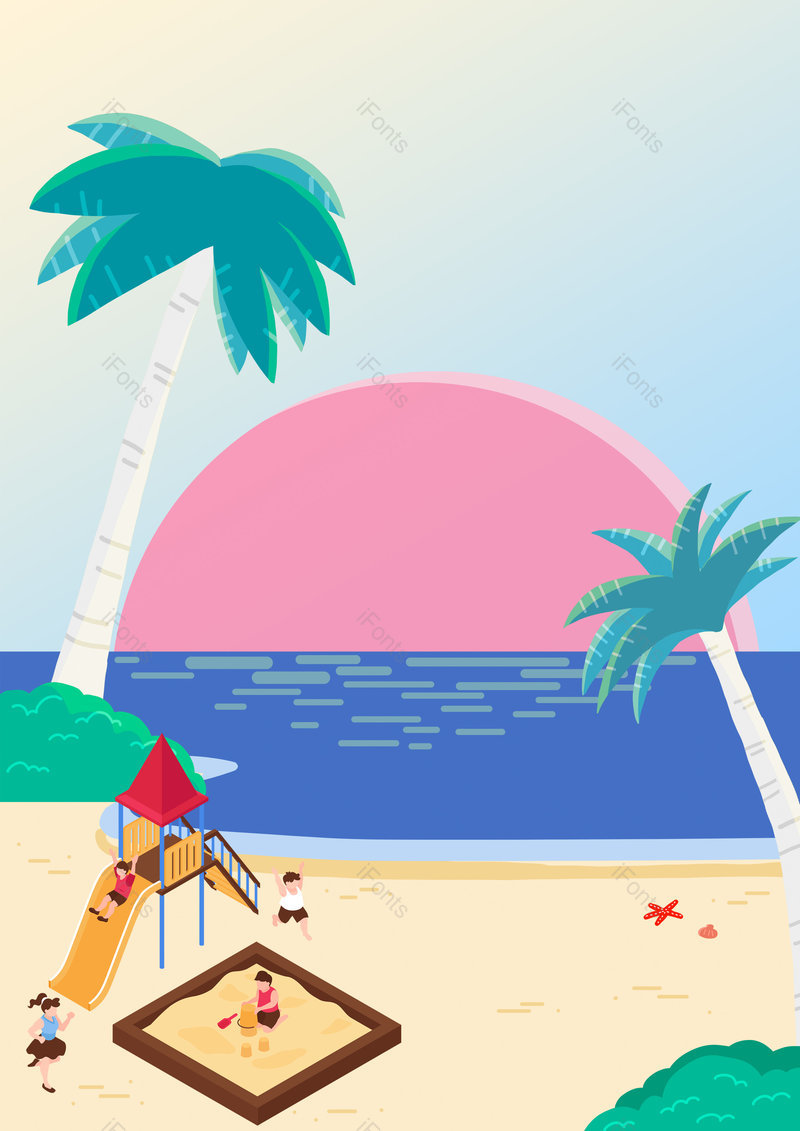 卡通手绘风格六一儿童节沙滩背景,插画/手绘图,插画/手绘图库,插画/手绘图下载,插画/手绘